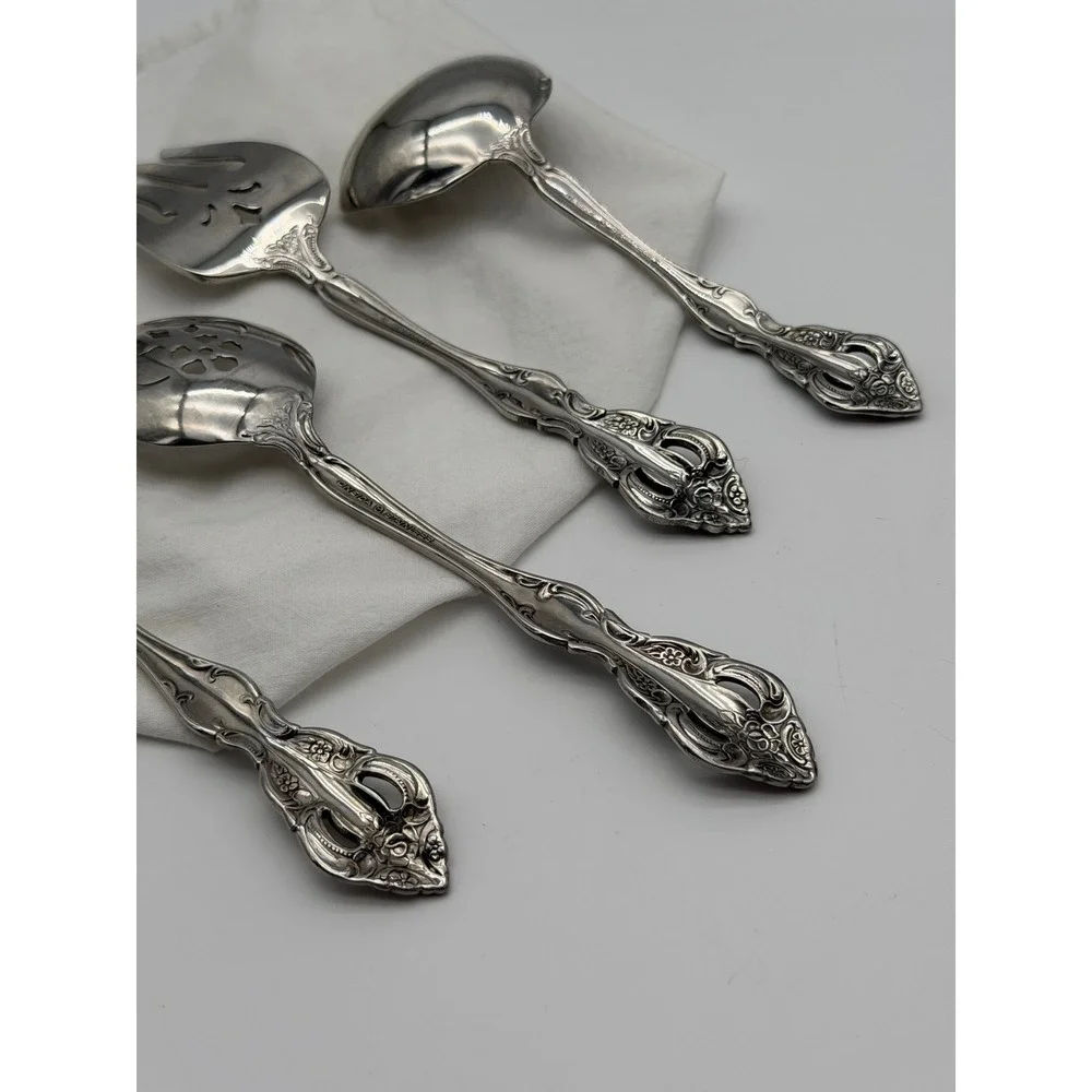 Vtg Oneida Community Brahms Stainless Flatware 4 Piece Serving Set Floral Ornate